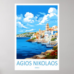 Agios Nikolaos Vintage Travel Poster Ski National