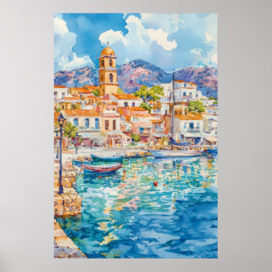 Agios Nikolaos Watercolor Vintage Travel National Poster