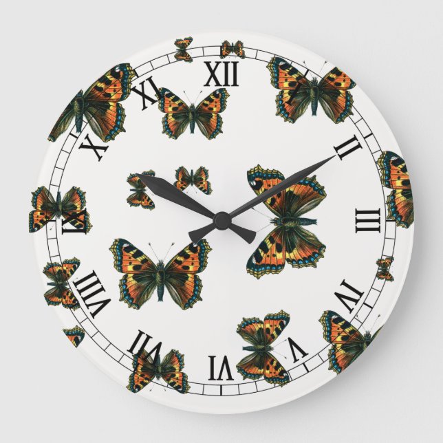 Aglais urticae - The Small Tortoiseshell Butterfly Large Clock (Front)