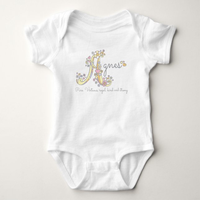 Agnes girls name meaning A monogram hearts Baby Bodysuit (Front)