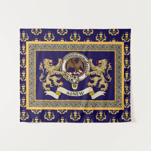 Agnew Clan Badge Personalised Blue Tapestry (Front (Horizontal))