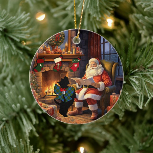 Agnew Scottie Dog & Santa Personalised Ceramic Tree Decoration (Tree)