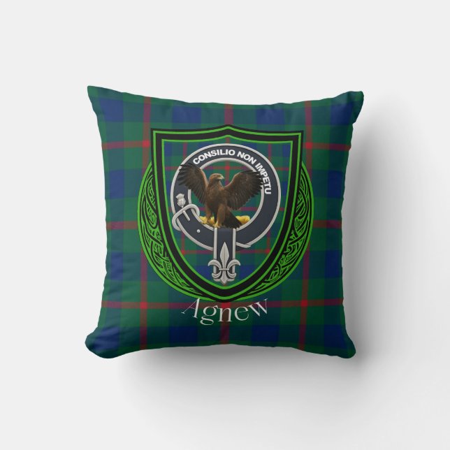 Agnew Scottish Clan Tartan & Crest Cushion (Front)
