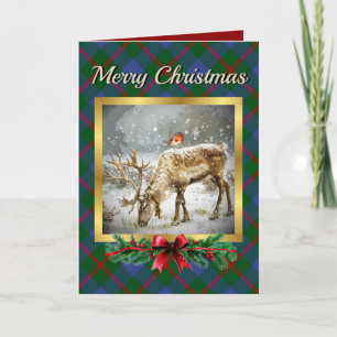 Agnew Stag & Robin Tartan Personalised  Holiday Card