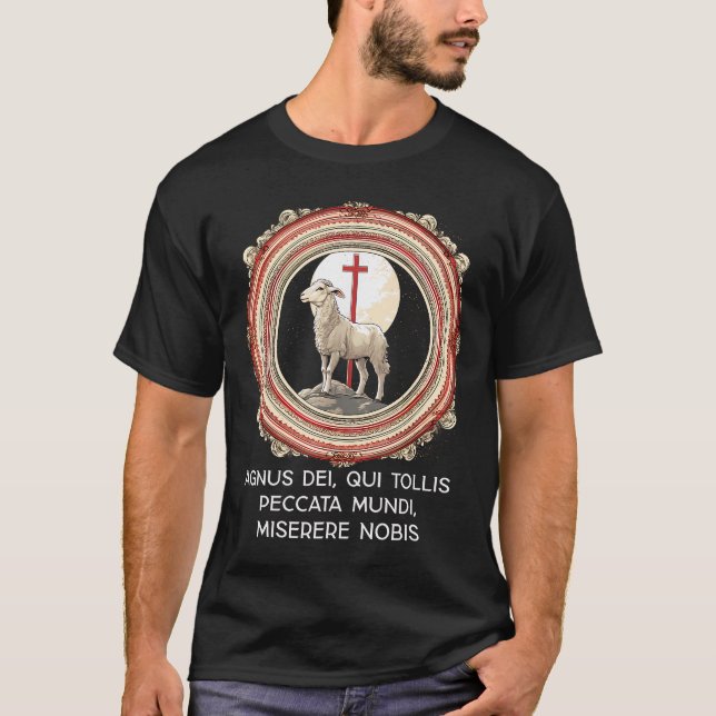 Agnus Dei Sanctus Traditional Latin Mass Catholic T-Shirt (Front)