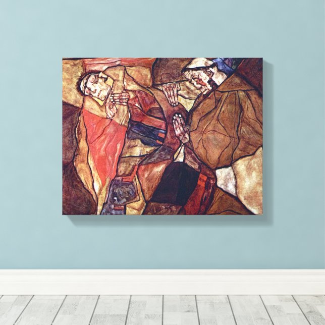 Agony, The Death Struggle by Egon Schiele Canvas Print (Insitu(Wood Floor))