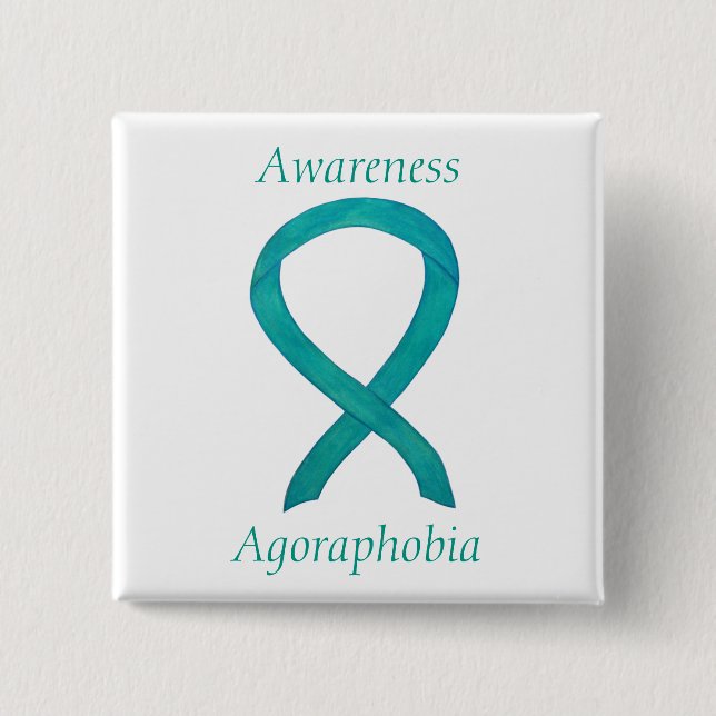 Agoraphobia Awareness Teal Ribbon Custom Pin (Front)