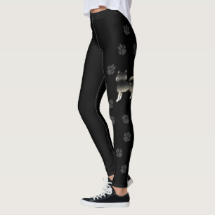Agouti Alaskan Malamute Cute Cartoon Dog & Paws Leggings