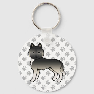 Agouti Siberian Husky Cartoon Dog & Paws Keychain