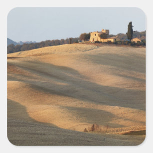 Agricultural field at sunset, Val d'Orcia, Tusca Square Sticker