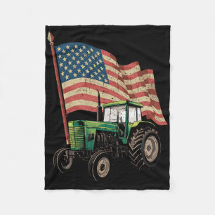 Agriculture Farm Tractor Usa Flag Tractor American Fleece Blanket