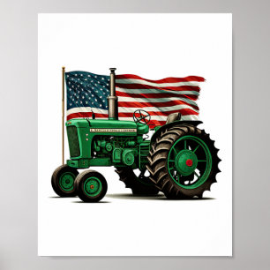 Agriculture Farm Tractor Usa Flag Tractor American Poster