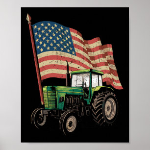 Agriculture Farm Tractor Usa Flag Tractor American Poster
