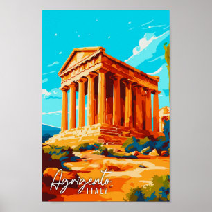 Agrigento Italy vintage travel illustration Poster