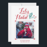 Aguarela & Caligrafia | Feliz Natal Holiday Card<br><div class="desc">Cartão de Natal com a aguarela e caligrafia feito à mão e um lugar para uma foto</div>