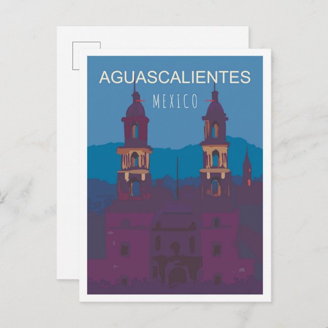Aguascalientes Mexico Vintage Travel Illustration Postcard (Front/Back)