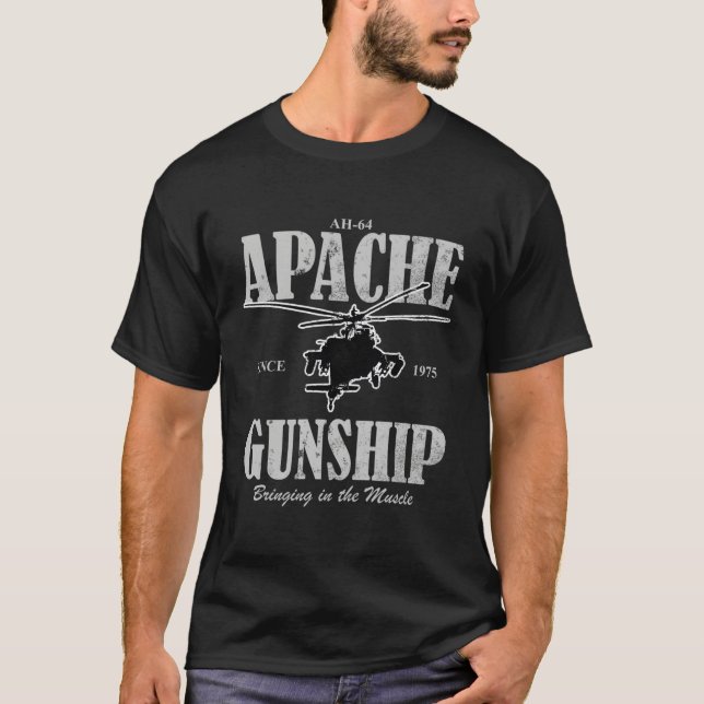 Ah-64 Apache Gunship Distressed T-Shirt (Front)