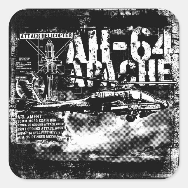 AH-64 Apache Square Stickers (Front)