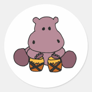 AH- Awesome Hippo Playing Bongo Drums Classic Round Sticker