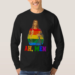 Ah Men Christian Lgbt Gay Pride Rainbow Flag Jesus T-Shirt