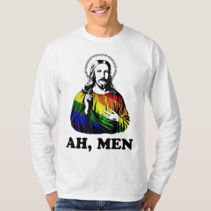 Ah Men Funny Jesus Christian Rainbow LGBT, Pride M T-Shirt