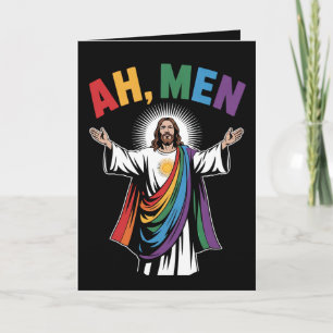 Ah Men Funny Jesus LGBTQ Gay Pride Rainbow Card