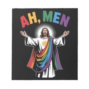 Ah Men Funny Jesus LGBTQ Gay Pride Rainbow Notepad