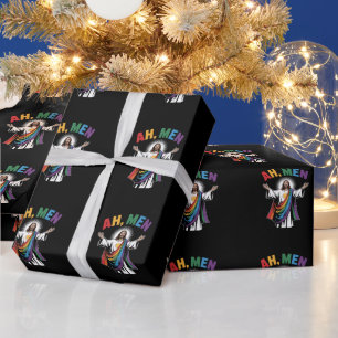 Ah Men Funny Jesus LGBTQ Gay Pride Rainbow Wrapping Paper