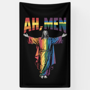 Ah Men Funny LGBT Gay Pride Jesus Christian Banner