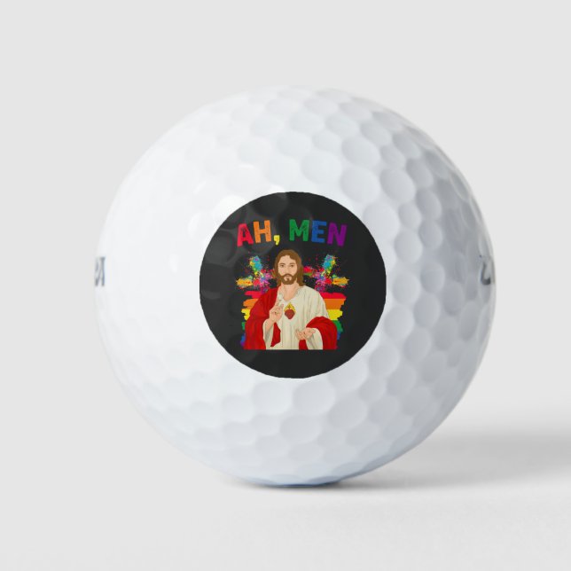 Ah Men Funny LGBT Gay Pride Jesus Christian Golf Balls (Front)