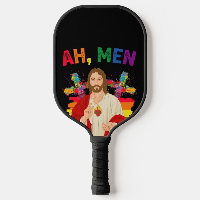 Ah Men Funny LGBT Gay Pride Jesus Christian Pickleball Paddle (Front)