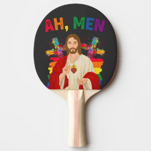 Ah Men Funny LGBT Gay Pride Jesus Christian Ping Pong Paddle
