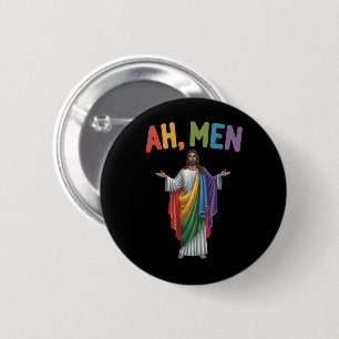 Ah Men Funny LGBT Gay Pride Jesus Rainbow Flag 6 Cm Round Badge