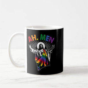 Ah Men Funny LGBT Gay Pride Jesus Rainbow Flag Chr Coffee Mug