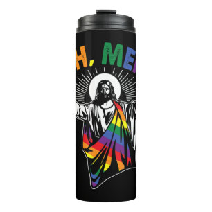 Ah Men Funny LGBT Gay Pride Jesus Rainbow Flag Chr Thermal Tumbler