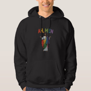 Ah Men Funny LGBT Gay Pride Jesus Rainbow Flag Hoodie