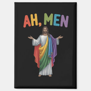 Ah Men Funny LGBT Gay Pride Jesus Rainbow Flag Magnet