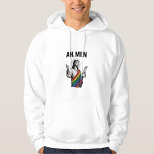 Ah Men Funny LGBT Gay Pride Jesus Rainbow Hoodie