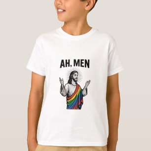 Ah Men Funny LGBT Gay Pride Jesus Rainbow T-Shirt