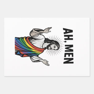 Ah Men Funny LGBT Gay Pride Jesus Rainbow Wrapping Paper Sheet
