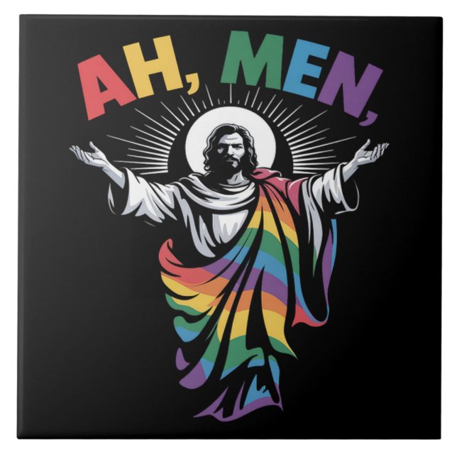 Ah Men Funny LGBT Gay Pride Tile (Front)