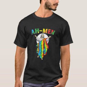 Ah Men Jesus LGBT Gay Pride Jesus Rainbow Flag T-Shirt