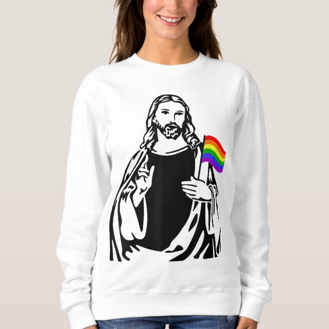 Ah Men LGBT Gay Lesbian Pride Jesus Rainbow Flag C Sweatshirt (Front)