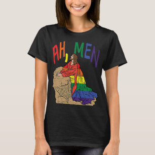 Ah Men LGBT Gay Pride Jesus Prayer Rainbow Flag T-Shirt