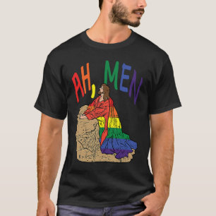 Ah Men  LGBT Gay Pride Jesus Prayer Rainbow Flag T-Shirt