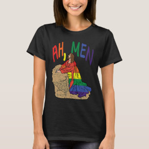 Ah Men  LGBT Gay Pride Jesus Prayer Rainbow Flag T-Shirt