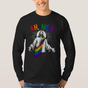 Ah Men  Lgbt Gay Pride Jesus Rainbow Flag Christia T-Shirt