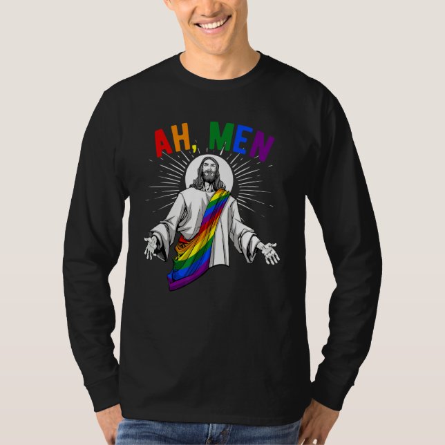Ah Men  Lgbt Gay Pride Jesus Rainbow Flag Christia T-Shirt (Front)