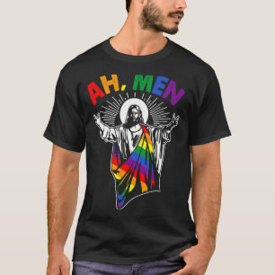 Ah Men  Lgbt Gay Pride Jesus Rainbow Flag Christia T-Shirt