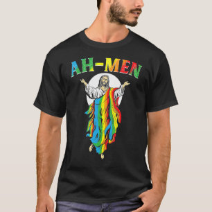 Ah Men Lgbt Gay Pride Jesus Rainbow Flag Christia T-Shirt